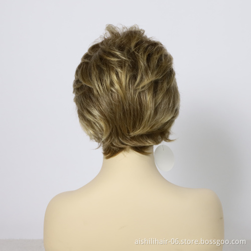 AISHILI Synthetic Short Bloned Brown High Quality Hair Wigs pixie cut Nature Wave hair synthetic hair wig For Fashion Women